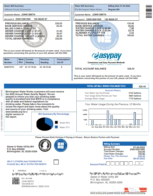 UNITED KINGDOM SEWER & WATER utility bill Word and PDF template